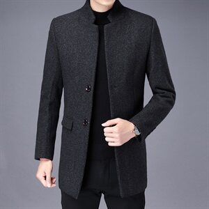 S-M316冬季男士大衣羊毛呢风衣外套中长款加棉保暖P190图片