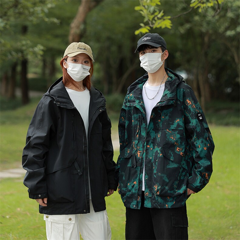 春秋户外冲锋衣男女同款防风防水连帽工装外套登山服夹克2481-P75,男装夹克,星座1403B