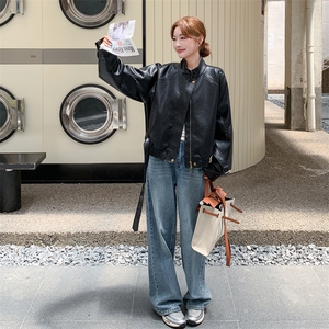 黑色机车风立领PU皮衣外套女2025秋季新款美式复古时髦显瘦夹克潮图片