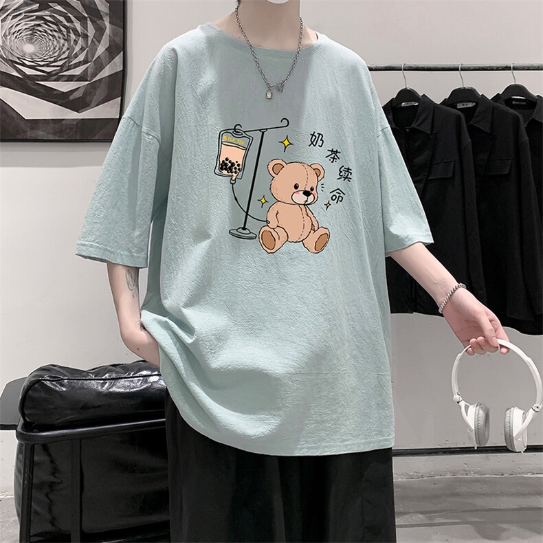 YT26194-P30亚短袖t恤男大码五分袖男宽松七分袖港风模特,男装T恤,电商A040