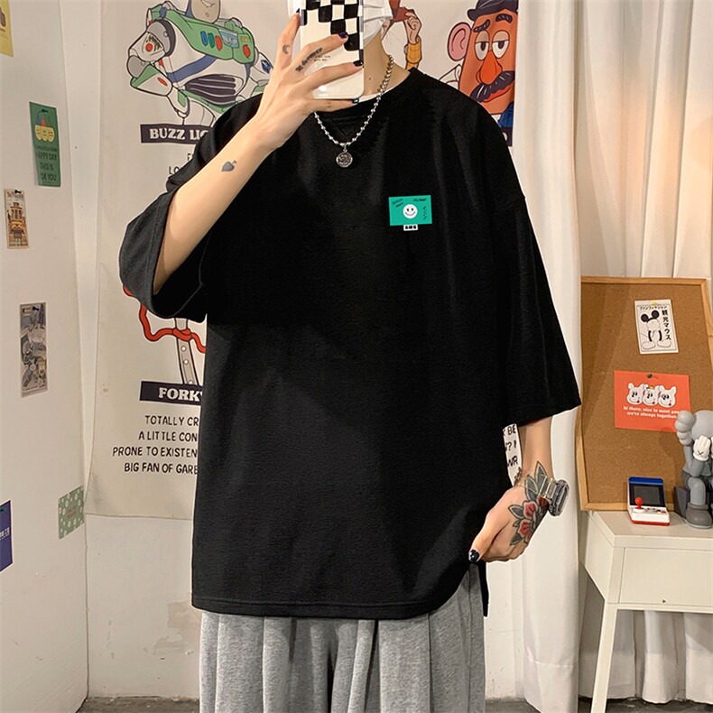 Q11264-P30春夏季七分袖t恤男大码五分袖男短袖中袖海报风,男装T恤,电商A040