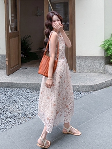 《26夏上新》立体花朵超柔软气质甜美可收腰仙女连衣裙女图片