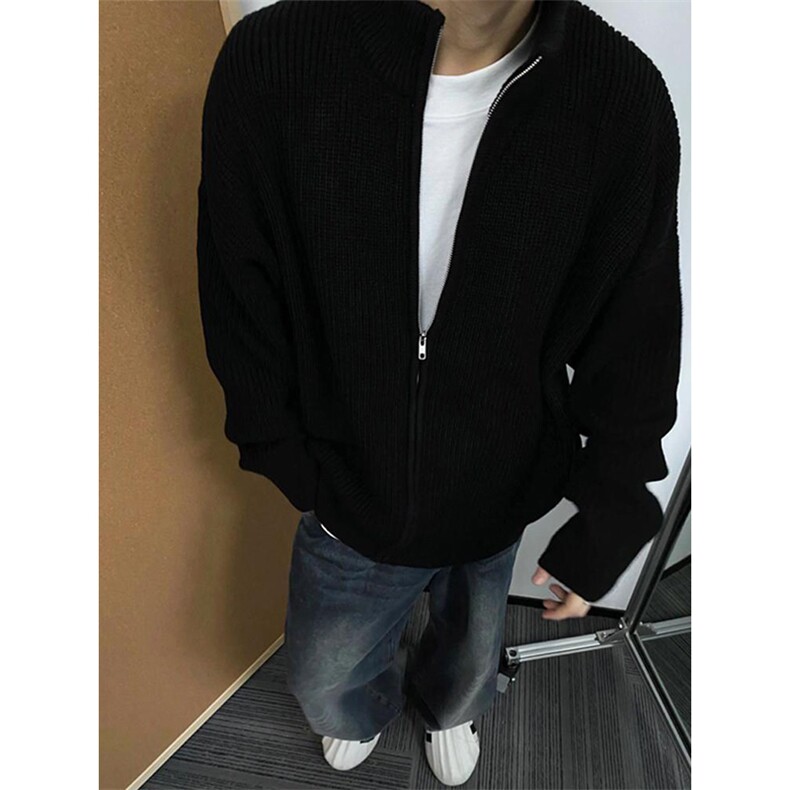 重磅秋冬北极绒双拉链毛衣开衫美式复古休闲慵懒风宽松针织衫外套,男装针织衫/毛衣,电商A486-1