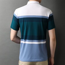 短袖T恤男夏季薄款翻领半袖中老年爸爸装衣服条纹t恤免烫透气上，男装T恤，电商B212（原钱塘6029）