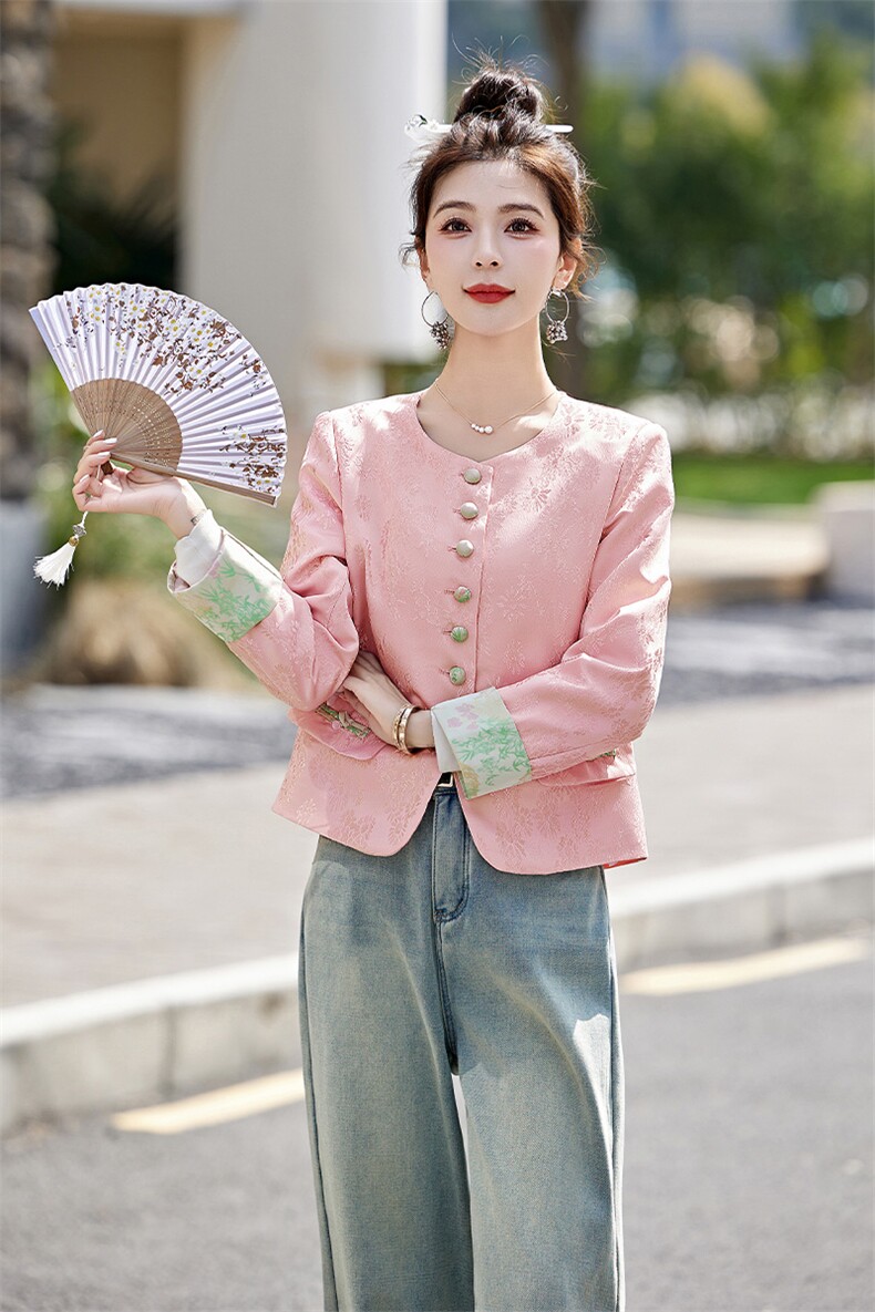 新中式国风提花外套女2025早春新款小香风小个子短款唐装名媛上衣,女装短外套,艾仟回(原伊仟回)