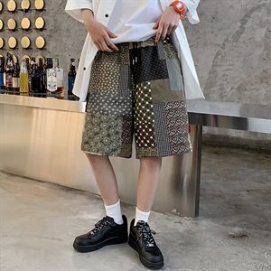 【】A003-HK7152-P40夏装新款补丁接拼碎花短裤 港风女模1图片