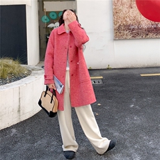 玫粉色设计感日系双面羊毛大衣女冬季2025新款韩系中长款毛呢外套，女装毛呢外套，2C081