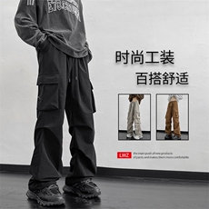 美式多口袋工装长裤男士秋季新款潮牌运动直筒休闲裤K210-特批-35，男装休闲裤，星座718-1