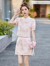蝴蝶结提花套装女2025夏季新款复古时尚中国风气质半身裙子两件套，女装套装/套裙，玖莱伊