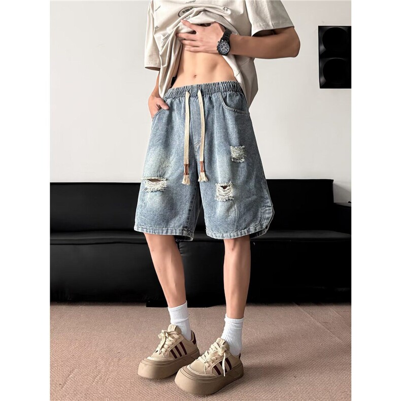 五分裤男女韩版潮流破洞痞子帅气2025夏季ins牛仔短裤RK2614-P43，男装牛仔裤，星座412-3