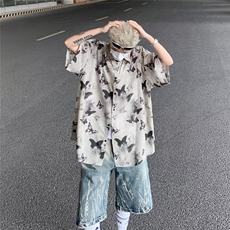 衬衫男士短袖韩版潮流蝴蝶印花百搭夏季2024新款ins外套CY840-P30，男装衬衫，星座412-2