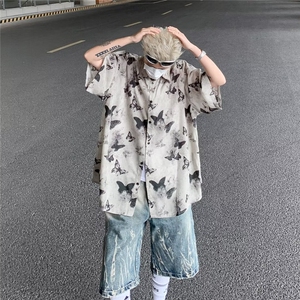 衬衫男士短袖韩版潮流蝴蝶印花百搭夏季2024新款ins外套CY840-P30图片
