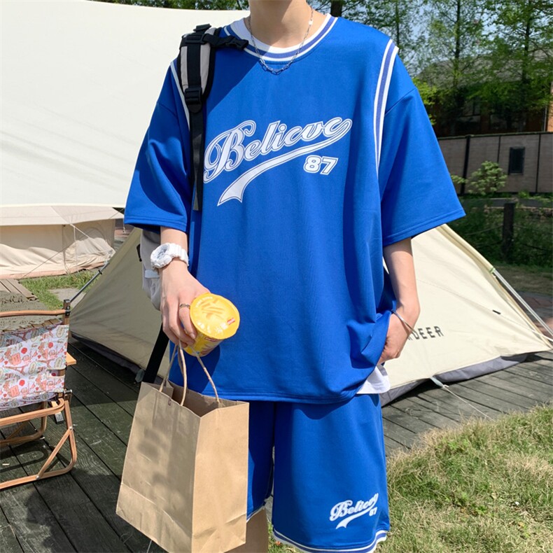 新款夏季潮流篮球服男装吸汗透气纯棉短袖T恤休闲套装F311P58，男装休闲套装，电商A086