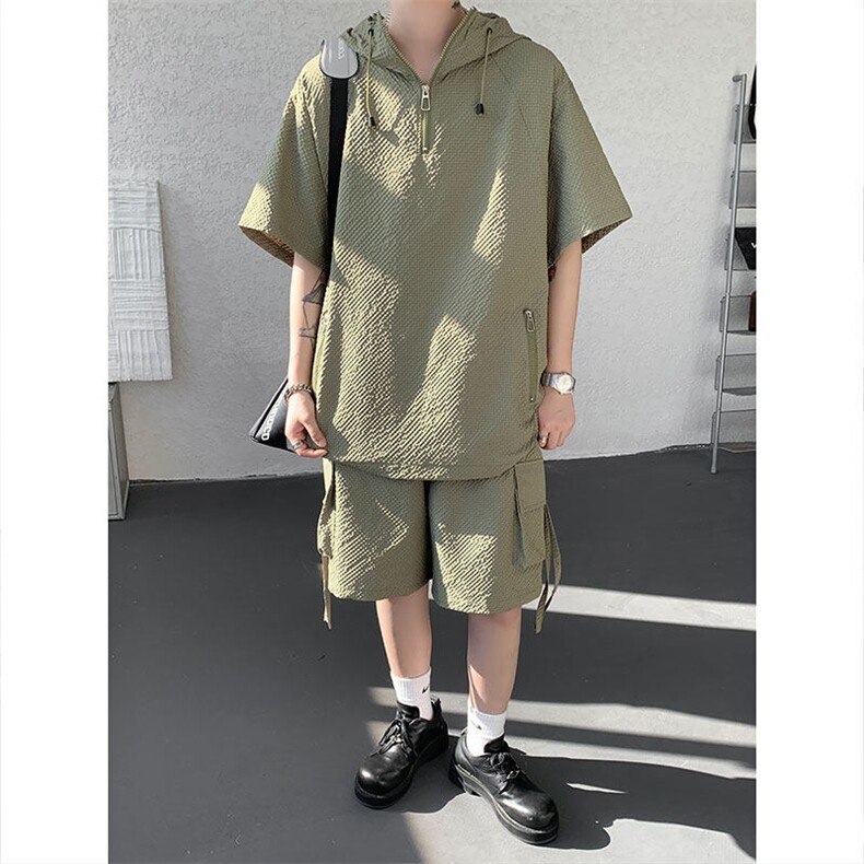 现货  TZ772-特批56 新款速干肌理感短袖衬衫短裤T恤大码套装图片