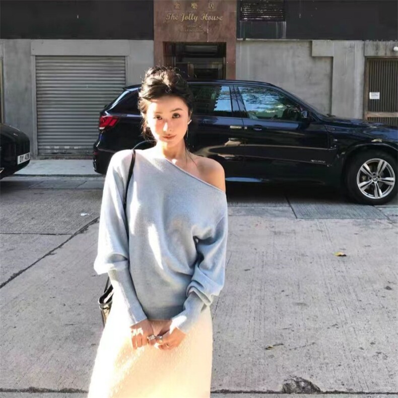 2025年秋季新款纯色一字领针织套头上衣时尚休闲百搭风，女装针织衫/毛衣，旭驰羊绒