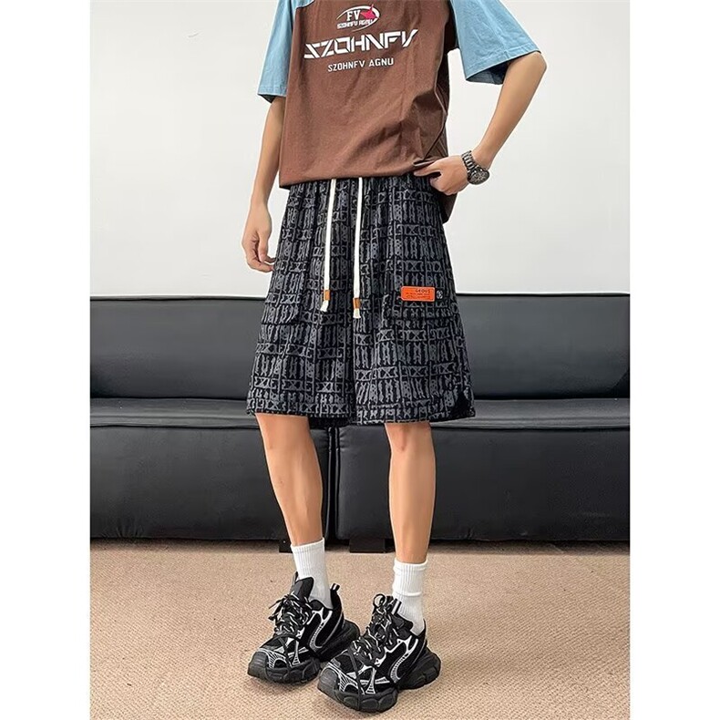 美式工装短裤男夏季2025新款潮牌青少年中裤子运动篮球宽松五分裤,男装牛仔裤,星座506