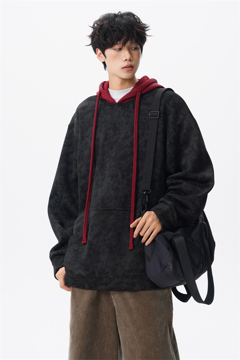 现货WY10166-特P48控88美式复古撞色解构拼接大码男宽松情侣卫衣,男装卫衣,电商A059
