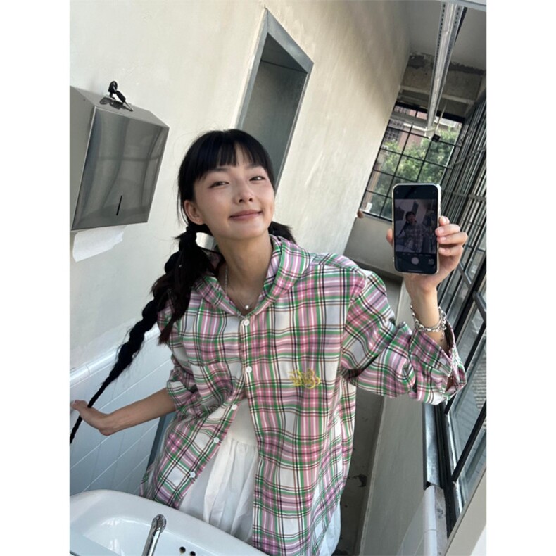 网络图现货格子衬衫男女潮流连帽宽松百搭帅气RB251-P60,男装衬衫,星座1005-6
