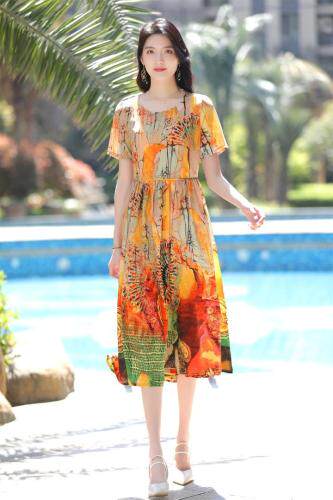 现货真丝绉连衣裙，女装连衣裙，欧雅斯丹·尔