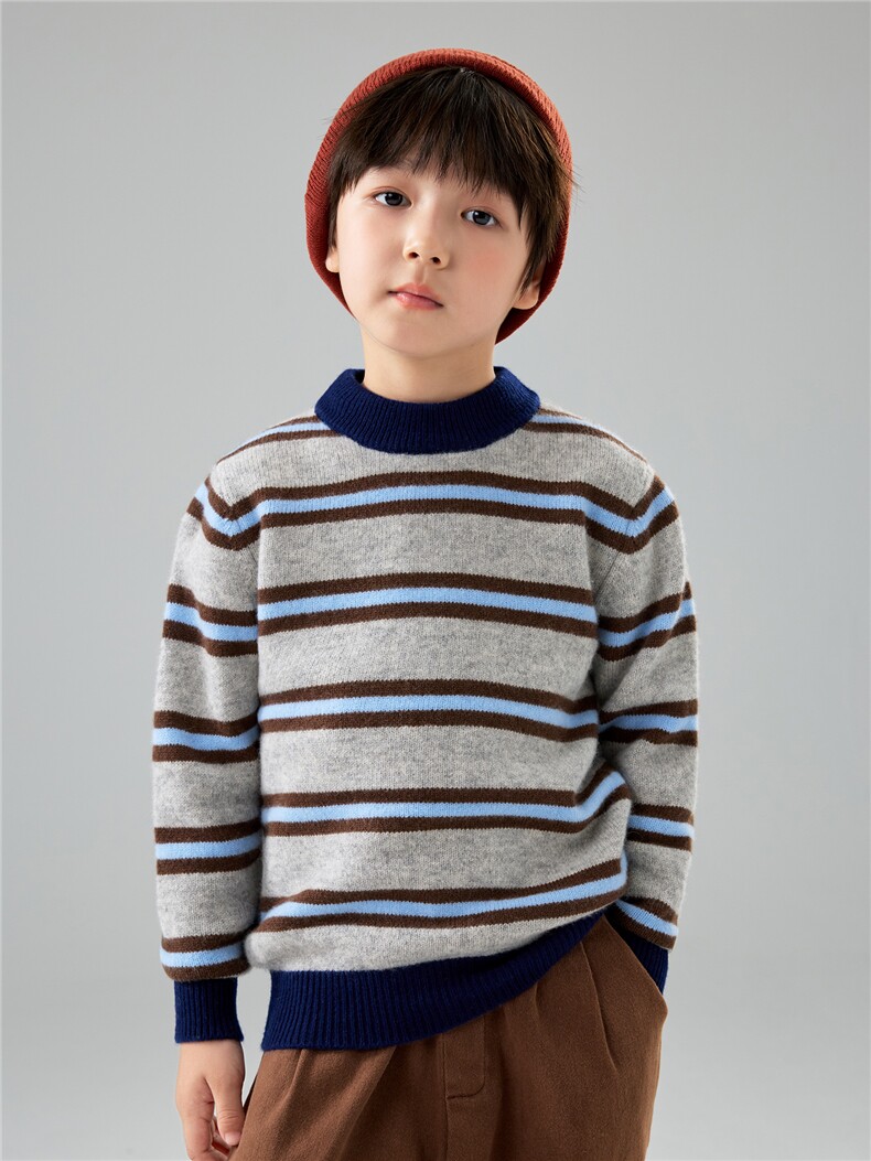 儿童秋冬新款加厚条纹针织衫100%羊毛打底毛衣男女童彩条打底衫,童装儿童羊毛衫,初丹羊绒童装