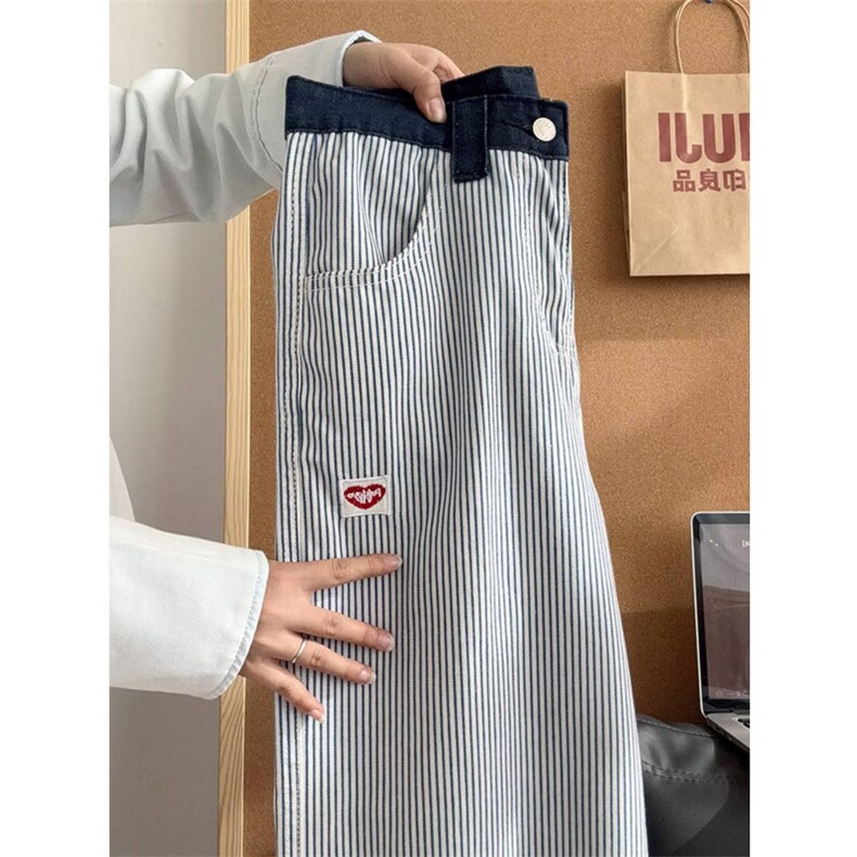 美式复古爱心刺绣竖条纹男女宽松慵懒风小众直筒裤S8907P43,男装休闲裤,星座1112-1