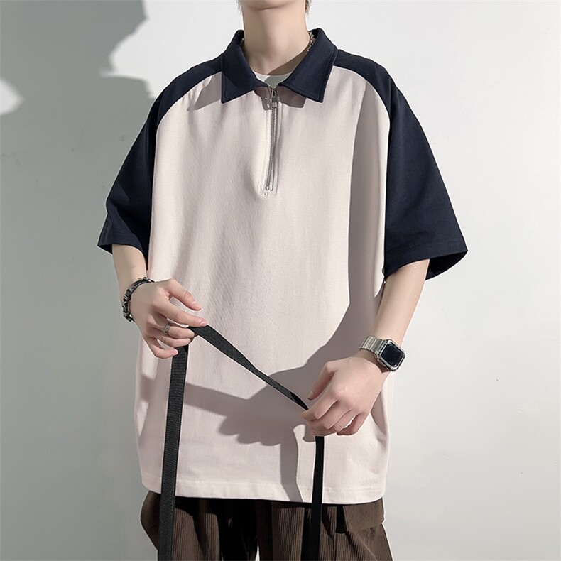 港风冰感POLO领T恤宽松百搭撞色插肩袖T恤吸汗透气TC3178-P25,男装T恤,星座717