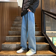 k1064-p55-控78M-5XL立体印花港风高阶宽松牛仔裤微喇，男装牛仔裤，星座116