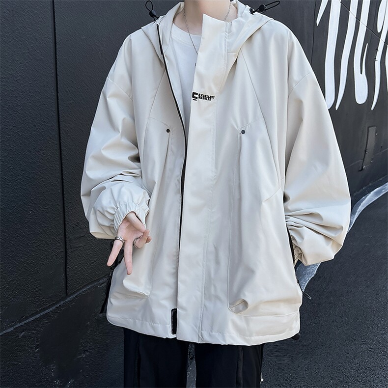 秋款男连帽夹克字母刺绣大口袋宽松冲锋衣魔术贴外套J237P55,男装夹克,星座1013-1
