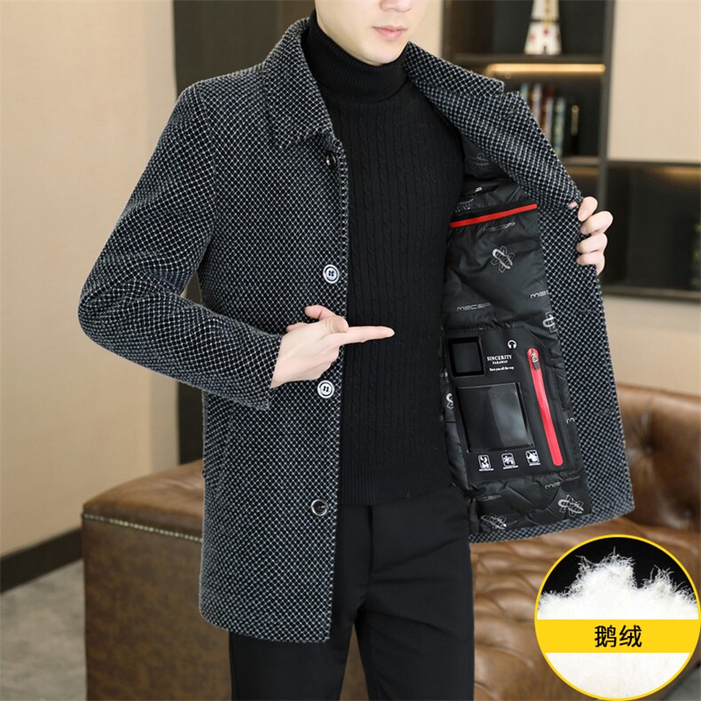 标90鹅绒毛呢外套鹅绒内胆中长款外套男加厚羽绒服310B-3-D228,男装羽绒服,星座310B-3