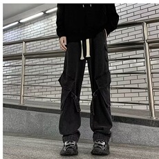 美式高街vibe风多口袋工装牛仔裤男女小众设计感宽松直筒加绒长裤，男装牛仔裤，星座506A