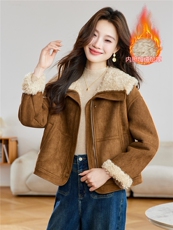翻领皮毛一体外套2025冬季新款韩版显瘦气质复古小个子羊羔毛棉袄，女装羊羔毛/颗粒绒，拾衣