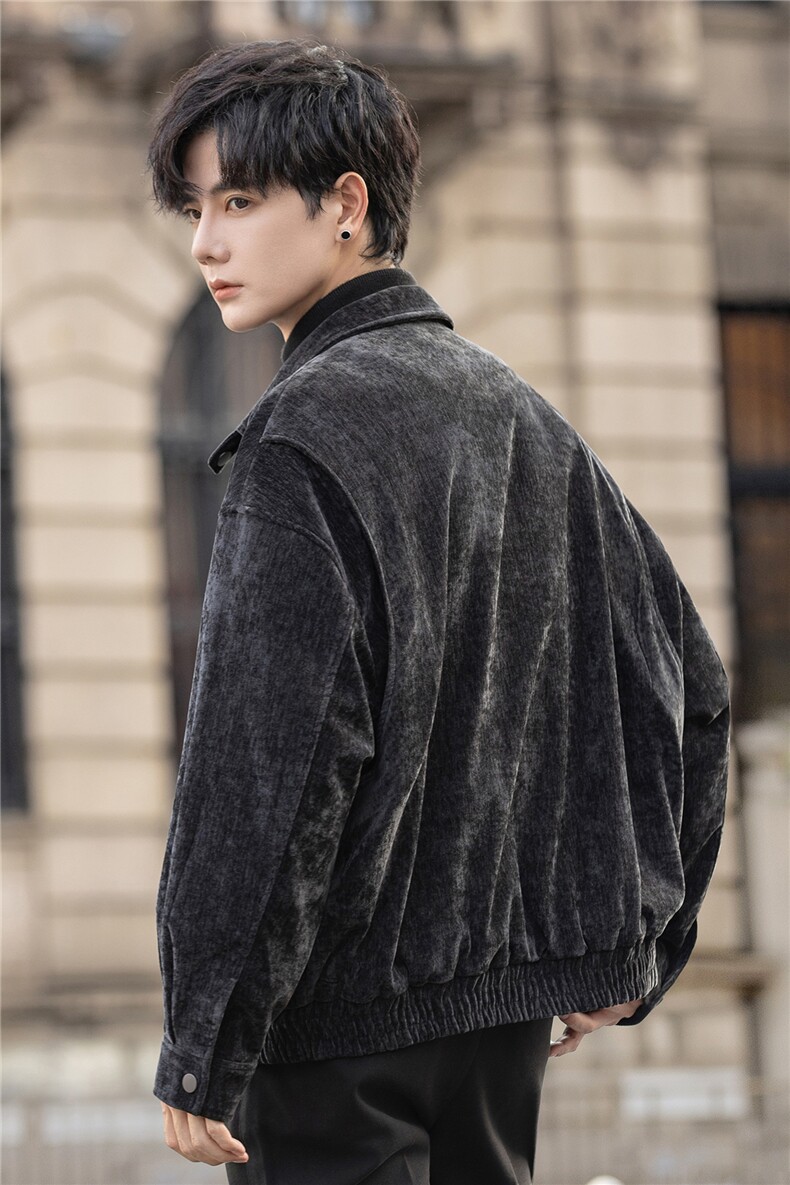 雪尼尔夹克外套男翻领春秋季休闲宽松高级感上衣j85843-p245控439,男装夹克,电商A355（原A415）