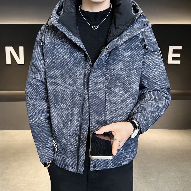 9805-M-3XL-P215标50绒店主风男士休闲连帽百搭满印羽绒服外套,男装羽绒服,电商B255