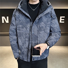 9805-M-3XL-P215标50绒店主风男士休闲连帽百搭满印羽绒服外套，男装羽绒服，电商B255