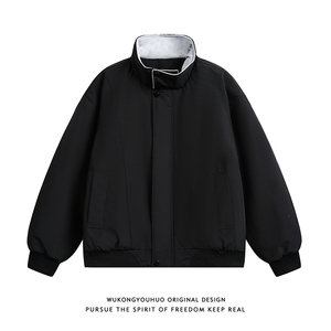 网图 羊羔毛毛领棉服派克服男女冬季2025新款立领工装棉衣外套P78图片