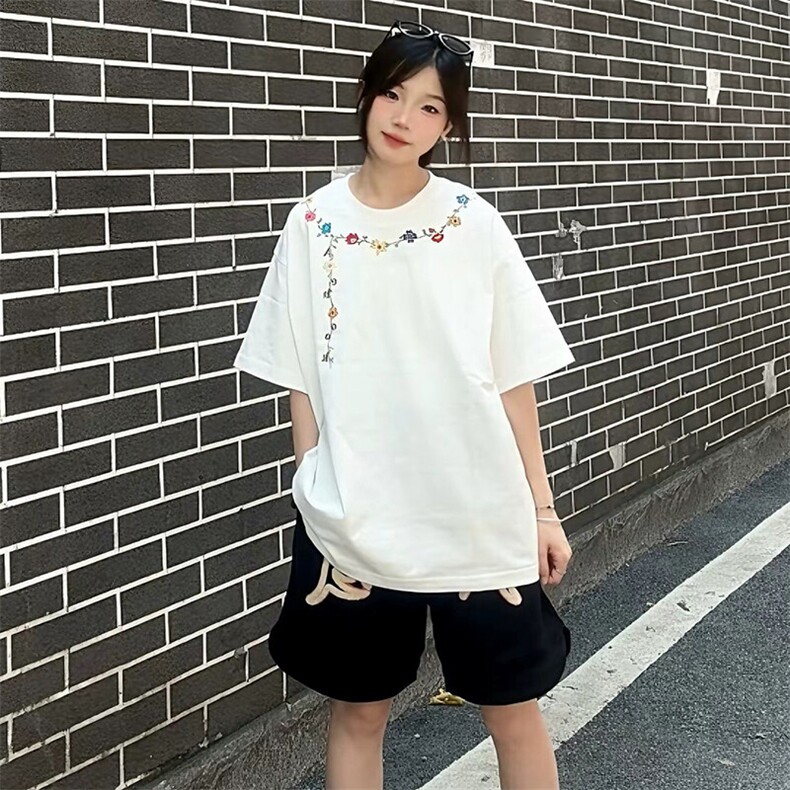 万针全刺绣工艺抖音得物高品质260克重磅纯棉双纱美式高街短袖T恤,男装T恤,电商A486-1