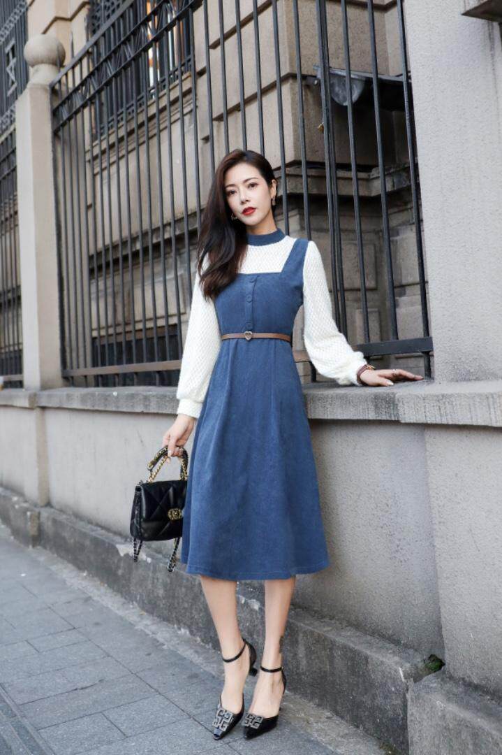 【现货】新款拼接灯芯绒连衣裙，女装连衣裙，萱萱家