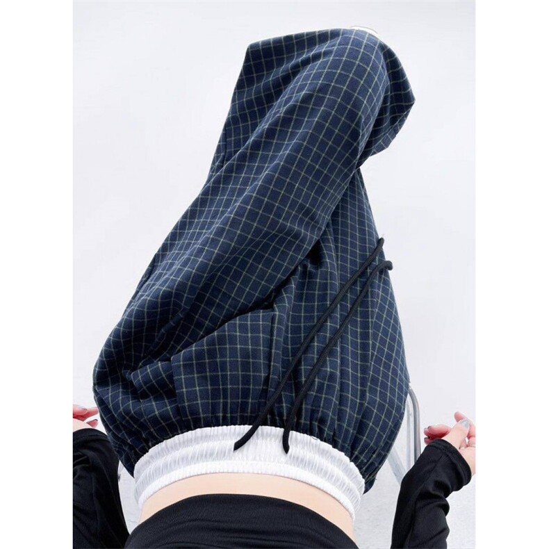 AK2499-p45撞色白腰格子宽松春秋阔腿裤,女装休闲裤,星座617A-2
