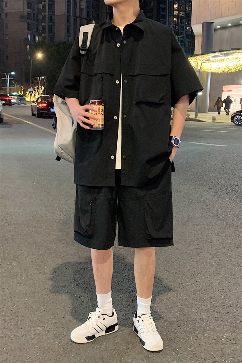 夏季套装男高品潮牌五分袖衬衫短裤大码两件套DSA157B-C72-P88,男装衬衫,电商A157B