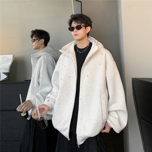 春秋季连帽开衫卫衣男手工钉珠点缀拉链卫衣休闲外套JK6001-P78图片