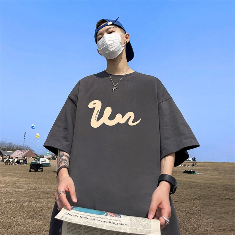 抖音得物二开现货220克夏装重磅美式高街宽松短袖t恤MT201,男装T恤,电商A486-1