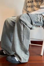 美式复古织带条纹工装牛仔裤男春季阔腿裤子-A2187TP55控98，男装牛仔裤，电商B241