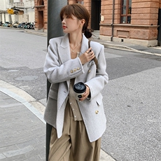 时髦精系列2025年秋季新款浅色西装外套女流行双面羊毛气质西装，女装毛呢外套，丝露怡语