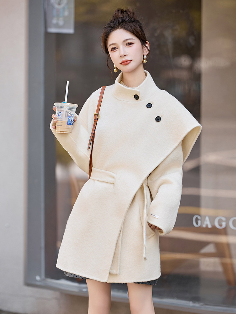 现货网红同款2025年冬季新款时尚休闲双面绵羊毛毛呢大衣外套女,女装双面呢大衣,琦鑫阁（原依鑫阁）