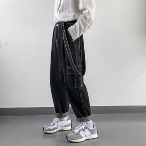 潮背带工装裤韩版宽松直筒坠感裤百搭吊带牛仔裤 现货 K1106-P42图片