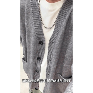 日系复古潮牌慵懒风V领针织衫宽松休闲毛衣HY415TP55控88图片