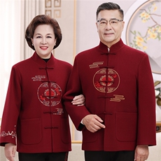 2025情侣加绒羊毛呢中老年唐装外套爸爸妈妈喜庆生日婚宴唐装外套，男装民族服装，钱塘723
