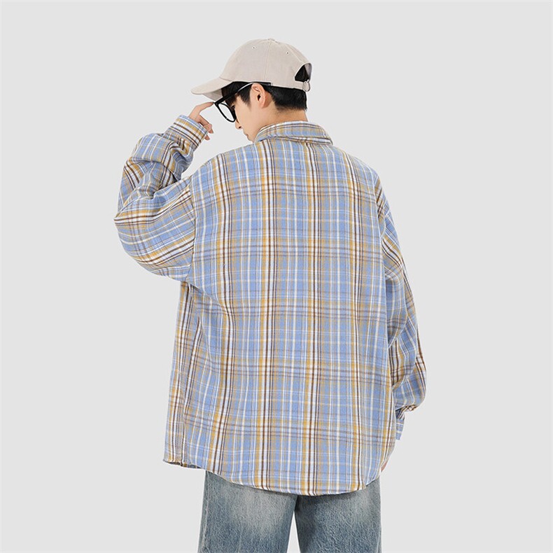 特批23!YK86045-TP2330%棉70%聚酯纤维春季长袖格子衬衫,男装衬衫,电商A086-1