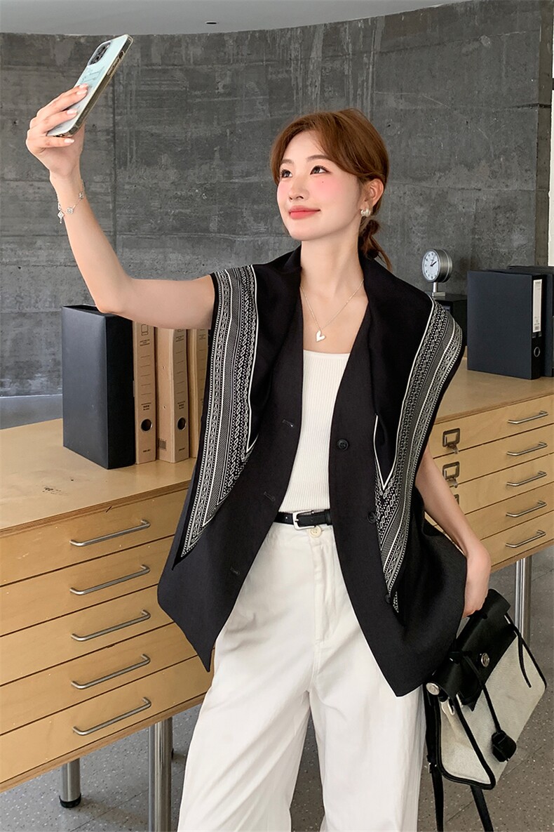 2025秋装新款！超好看无袖西装外套配内搭丝巾,女装套装/套裙,1C151
