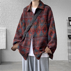 8XL-M复古大码民族风衬衫男款秋冬季加厚粗呢藏式外套CS29001P68，男装衬衫，电商B312